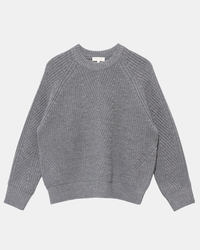 Chelsea Raglan Wool Sweater in Heather Grey by Demylee displayed on a white background.