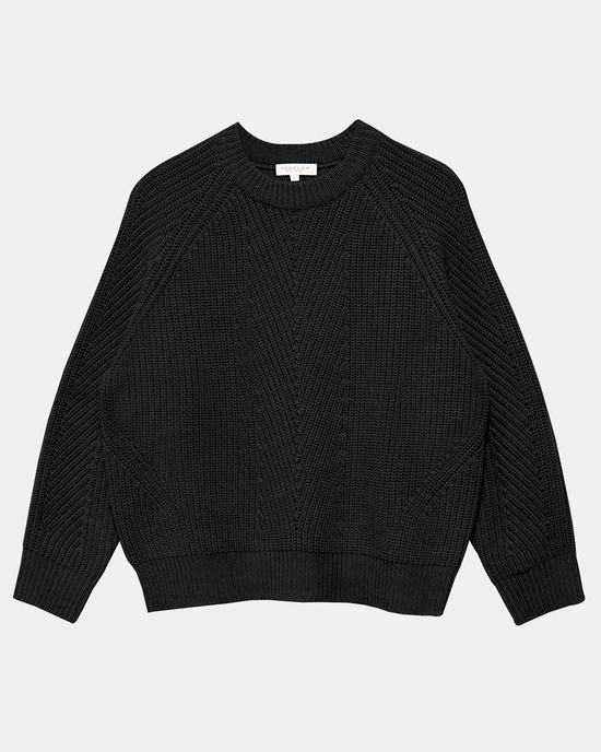 Chelsea Raglan Wool Sweater in Black by Demylee on a white background.