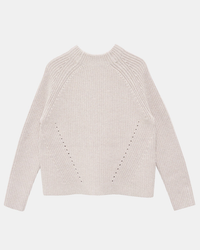 Daphne wool sweater in Oatmeal by Demylee with ribbed pattern and cut-out details displayed on a white background.