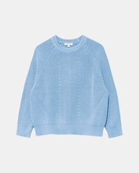 Chelsea Sweater in Sky Blue Rib Knit Pullover on a white background by Demylee.