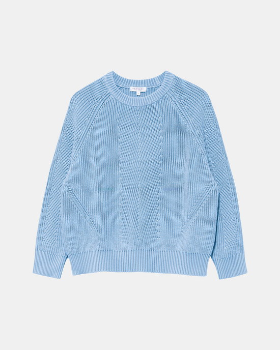 Chelsea Sweater in Sky Blue Rib Knit Pullover on a white background by Demylee.