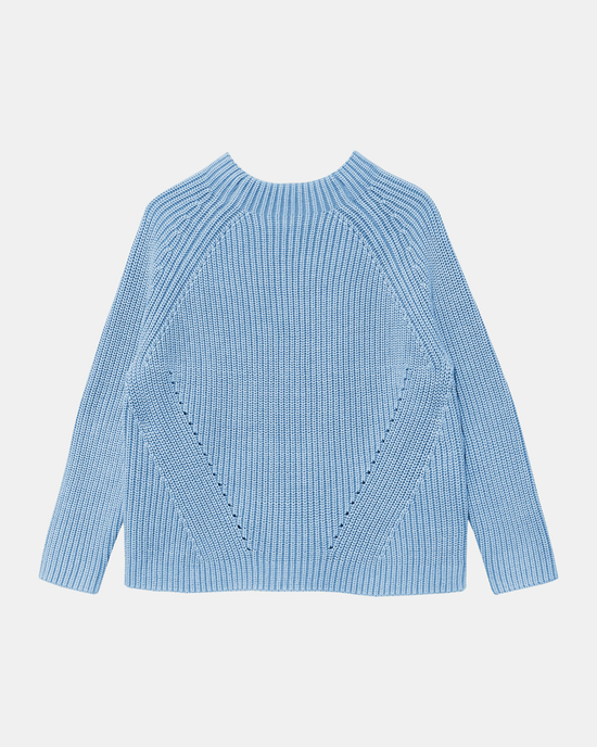 Sky Blue Daphne sweater by Demylee with ribbed texture on a white background.