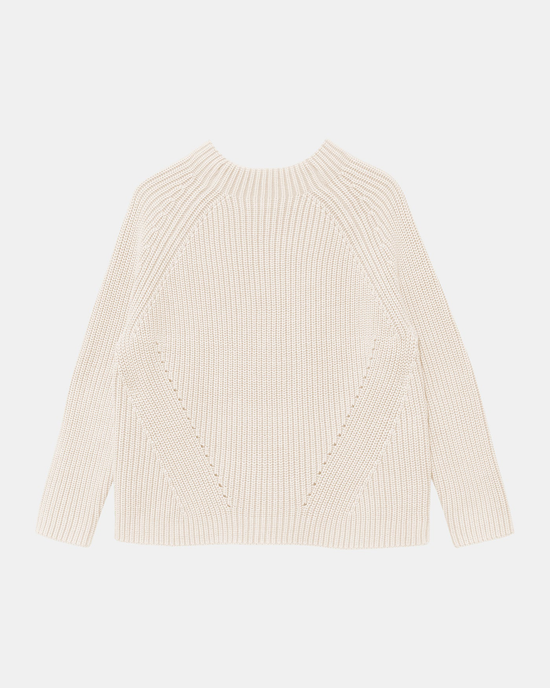 Daphne Sweater in Off White with chevron pattern and mock-neck on a white background by Demylee.
