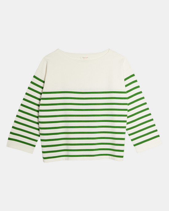 Barid Stripe Sweater in White/Grass Green by Demylee, made from organic cotton.