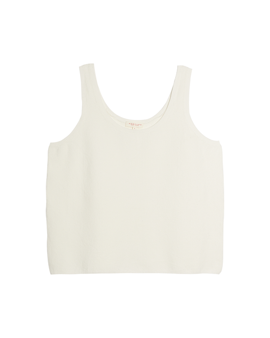 Atarah Top in White sleeveless organic cotton top by Demylee on a white background.