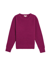 The Demylee Selly Seed Stitch Merino Wool Sweater in Radish is a long-sleeved, textured crewneck with ribbed cuffs and hem, shown laid flat on a white background.
