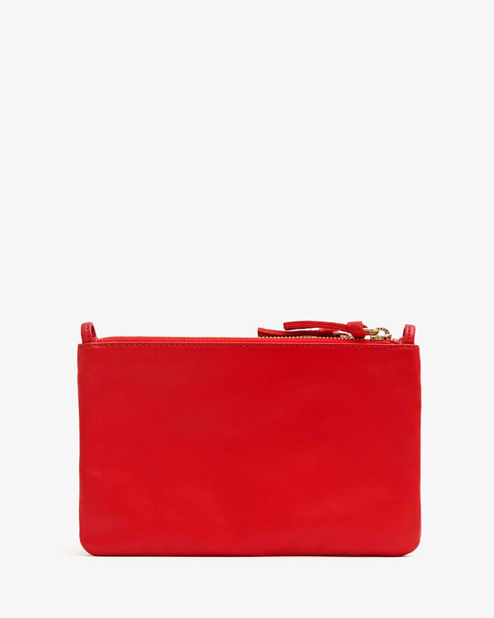 Wallet Clutch Plus in Rouge Nappa by Clare V. zippered pouch on a white background.