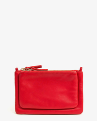 Clare V. Wallet Clutch Plus in Rouge Nappa leather pouch on a white background.