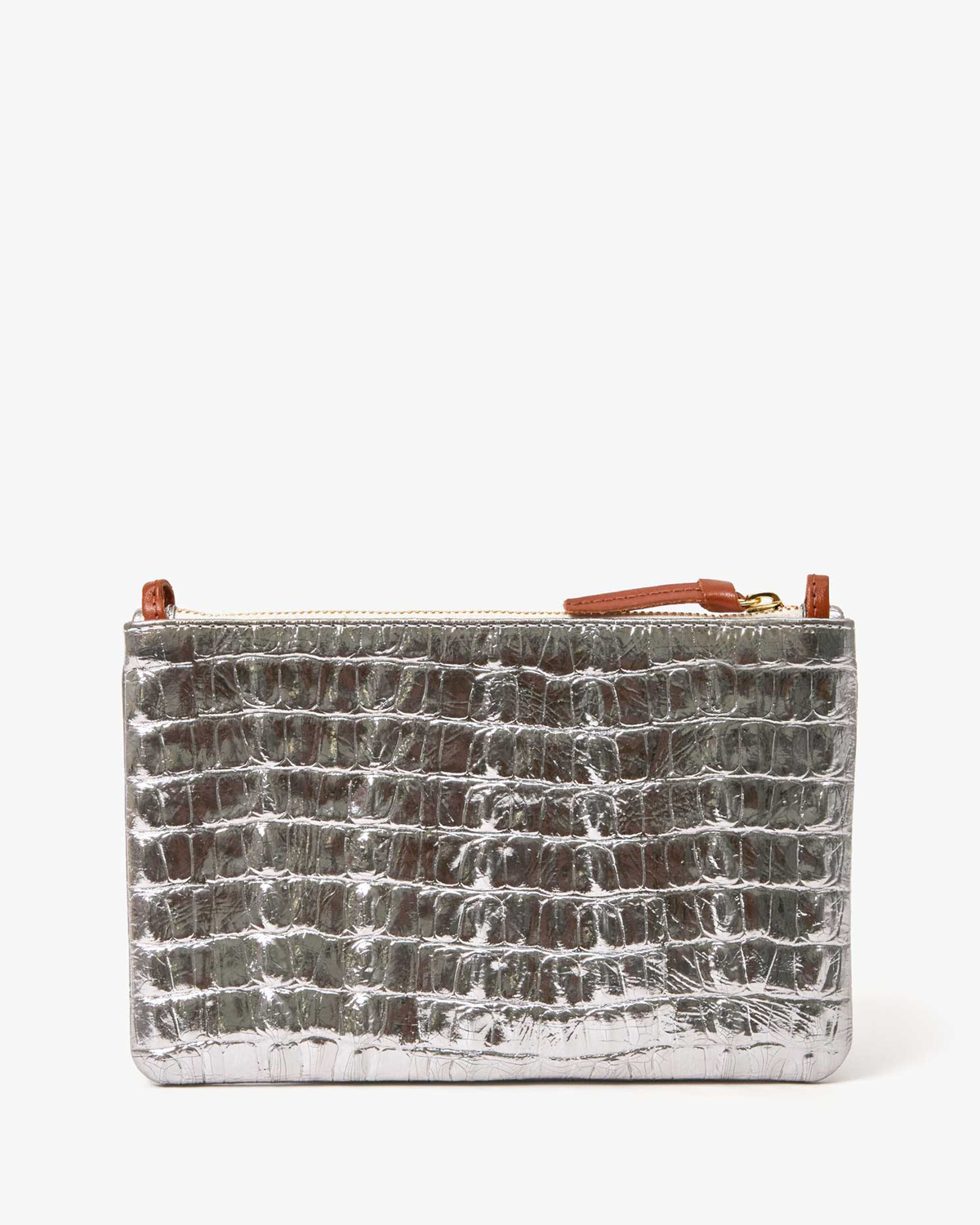 Wallet Clutch w/ Tabs in Silver Metallic Croco