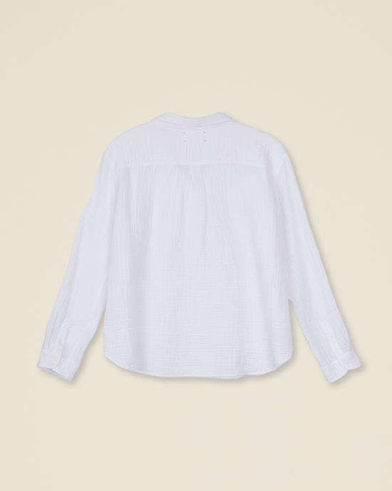XiRENA's Scout Blouse in White, a white long-sleeved button-down displayed on a plain background.