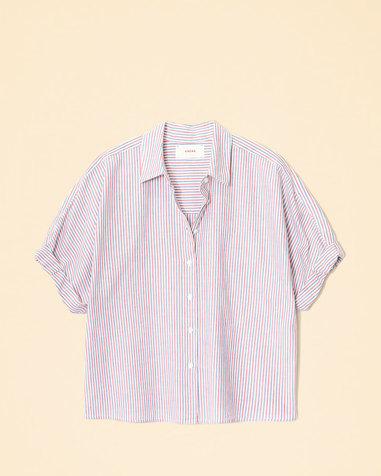 Striped short-sleeved Teddy Shirt in Firework Stripe by XiRENA on a plain background.