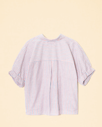 XiRENA's Teddy Shirt in Firework Stripe with puffed sleeves and a Boyfriend Fit on a beige background.