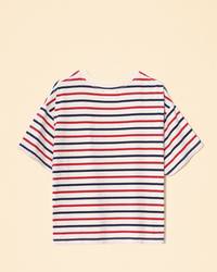 Striped XiRENA Palmer Tee in Navy Red on a beige background.
