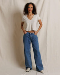 Alanis - Recycled Cotton V Neck in Whitecap Grey