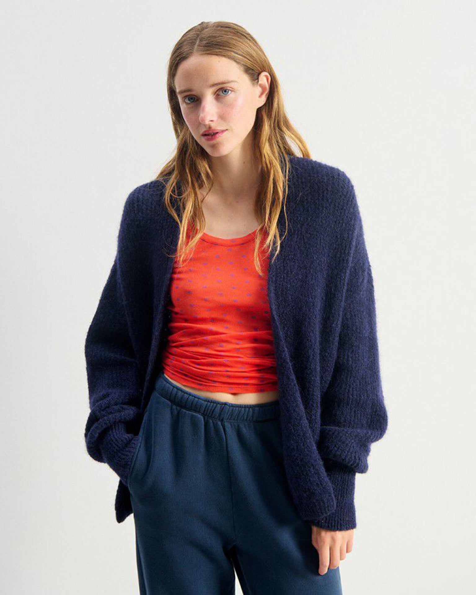 East Open Cardigan in Navy Chine