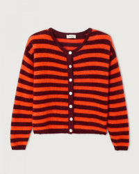 American Vintage Vito Cardigan in Grenat Raye/Gaspacho Chine 