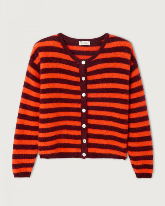 American Vintage Vito Cardigan in Grenat Raye/Gaspacho Chine 