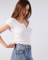 AMO Buttercup Knit Top in White 