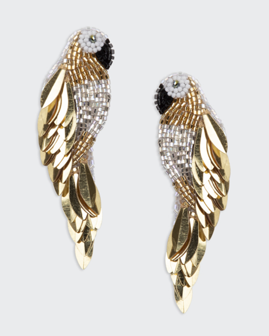 A pair of Ara Earrings in Gold by Olivia Dar with gold plated brass posts and black accents on a white background.