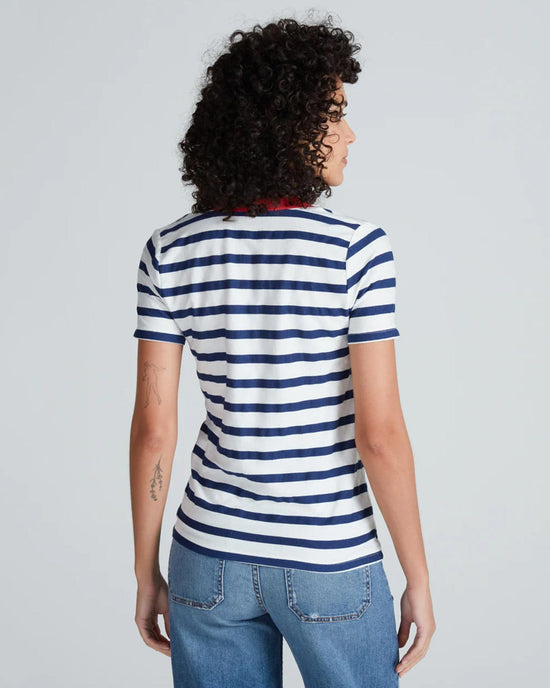 ASKK NY Classic Henley in Navy Thin Stripe 