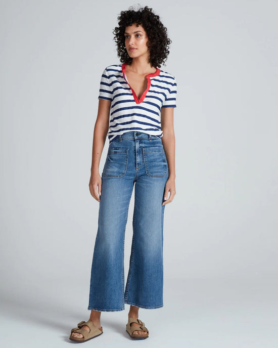 ASKK NY Classic Henley in Navy Thin Stripe 