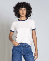 ASKK NY Classic Ringer Tee in Cream/Navy 
