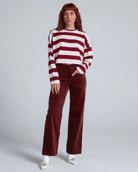 ASKK NY Clothing Crop Long Sleeve in Black Cherry Stripe