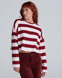 ASKK NY Clothing Crop Long Sleeve in Black Cherry Stripe