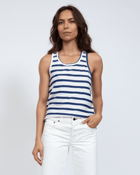 ASKK NY Printed Tank in Thin Navy Stripe 