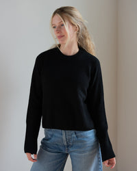 Autumn Cashmere Boxy Crew w/ Slits in Black 