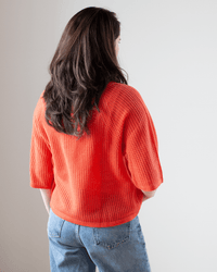 Autumn Cashmere Short Sleeve Mesh Raglan Crew in Coral 