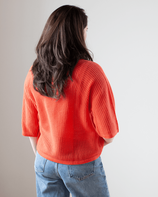Autumn Cashmere Short Sleeve Mesh Raglan Crew in Coral 