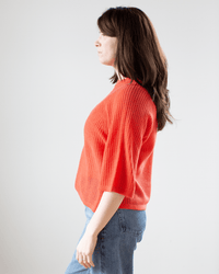 Autumn Cashmere Short Sleeve Mesh Raglan Crew in Coral 