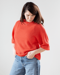 Autumn Cashmere Short Sleeve Mesh Raglan Crew in Coral 