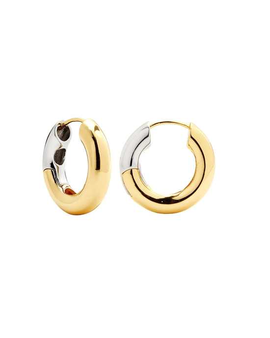 Pair of Machete Baby Chunky Hoop earrings with gold-plated and silver finishes.