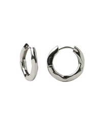 Pair of Machete Baby Wavy Hinge Hoops in Silver on a white background.