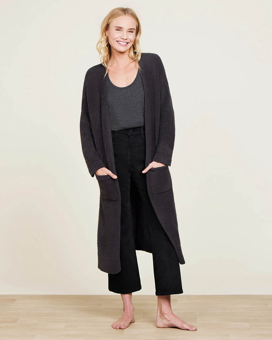 Barefoot Dreams Clothing CC Luxe High Slit Cardigan in Carbon