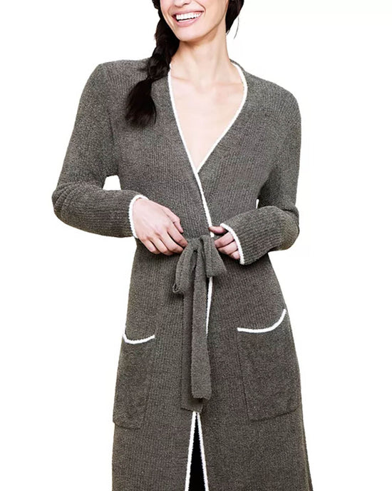 Barefoot Dreams CCL Contrast Ribbed Robe in Olive Branch/Pearl 