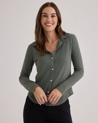 Bella Dahl Button Up Knit Top in Fernwood 