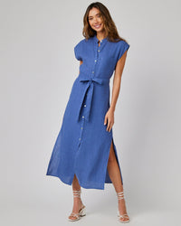 Bella Dahl Cap Sleeve Button Front Midi Dress in Antique Indigo 