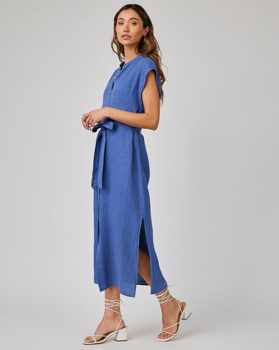 Bella Dahl Cap Sleeve Button Front Midi Dress in Antique Indigo 