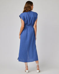 Bella Dahl Cap Sleeve Button Front Midi Dress in Antique Indigo 
