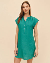 Bella Dahl Cap Sleeve Henley Dress in Aqua Green 1 - Bliss Boutiques