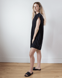 Bella Dahl Cap Sleeve Henley Dress in Black 