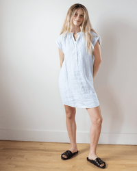 Bella Dahl Cap Sleeve Henley Dress in Blue Periwinkle 