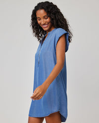 Bella Dahl Cap Sleeve Henley Dress in Moonlit Haze Wash 