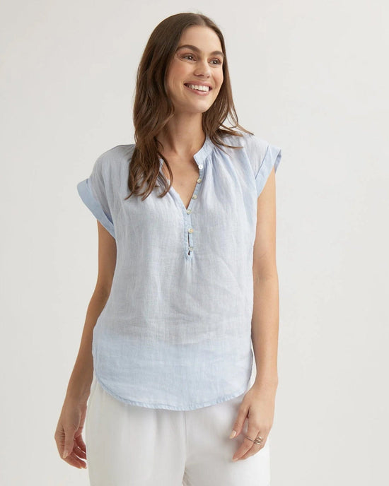 Bella Dahl Cap Sleeve Pullover in Perennial Blue 