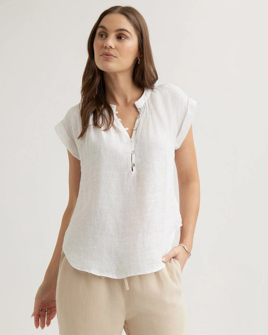 Bella Dahl Cap Sleeve Pullover in White 
