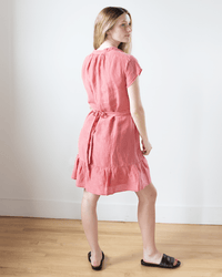 Bella Dahl Cap Sleeve Ruffle Hem Shirt Dress in Safi Coral 
