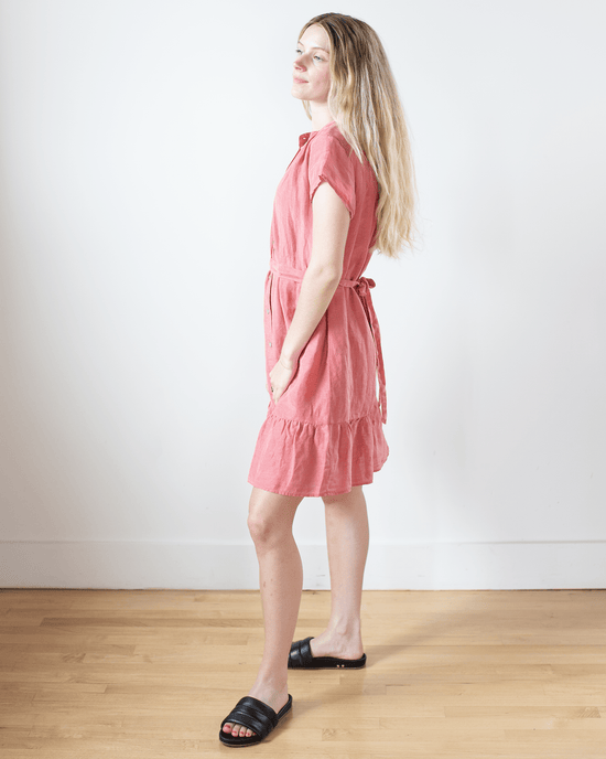 Bella Dahl Cap Sleeve Ruffle Hem Shirt Dress in Safi Coral 